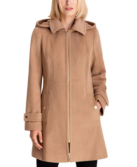 women's hooded notched-collar coat michael kors|Michael Kors leather jacket.